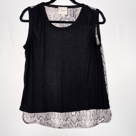 Anthropologie I Madeline Large L Black Snakeskin Sleeveless Top High Low Hem - Picture 1 of 9